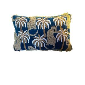 The World Traveler Embroidered Animal and Palm Tree Pillow NWT